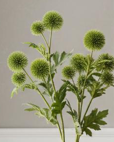 Artificial green globe thistle spray from Hill Interiors, showcasing vibrant, realistic green globe thistle flowers and foliage.