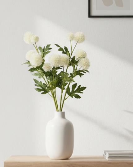 Artificial Cream Globe Thistle Spray from Hill Interiors, realistic artificial plant with cream-colored globe-shaped flowers.