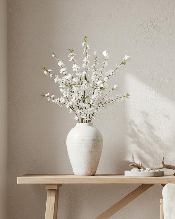 White glazed Kemi Olpe vase by Hill Interiors, showcasing smooth ceramic surface and elegant shape for home decor.
