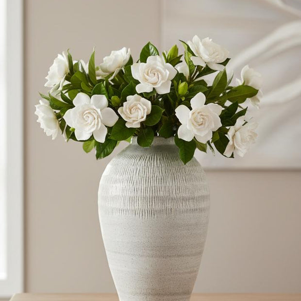 White glazed Kemi Olpe vase by Hill Interiors, showcasing smooth ceramic surface and elegant shape.
