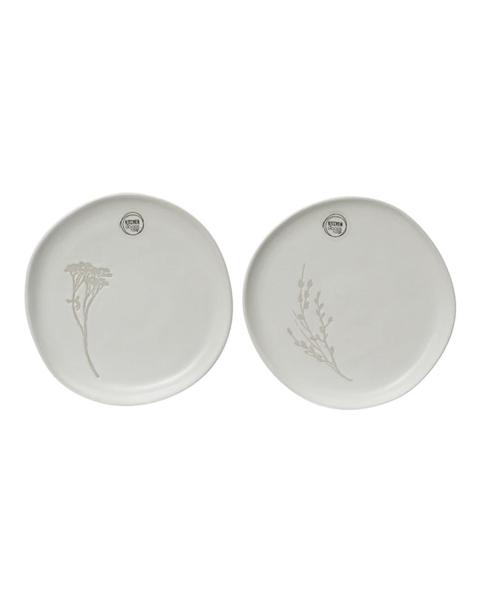 Neutral Floral Breakfast Plates - Set of Two