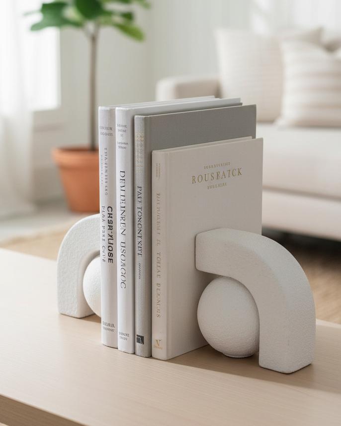 Ashen matte white book ends by Hill Interiors, stylish home décor with a modern matte white finish, perfect for organizing books.