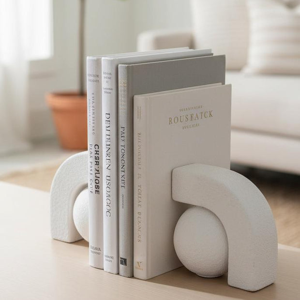 Ashen matte white book ends from Hill Interiors, stylish home décor with a modern, minimalist design, perfect for organizing books.