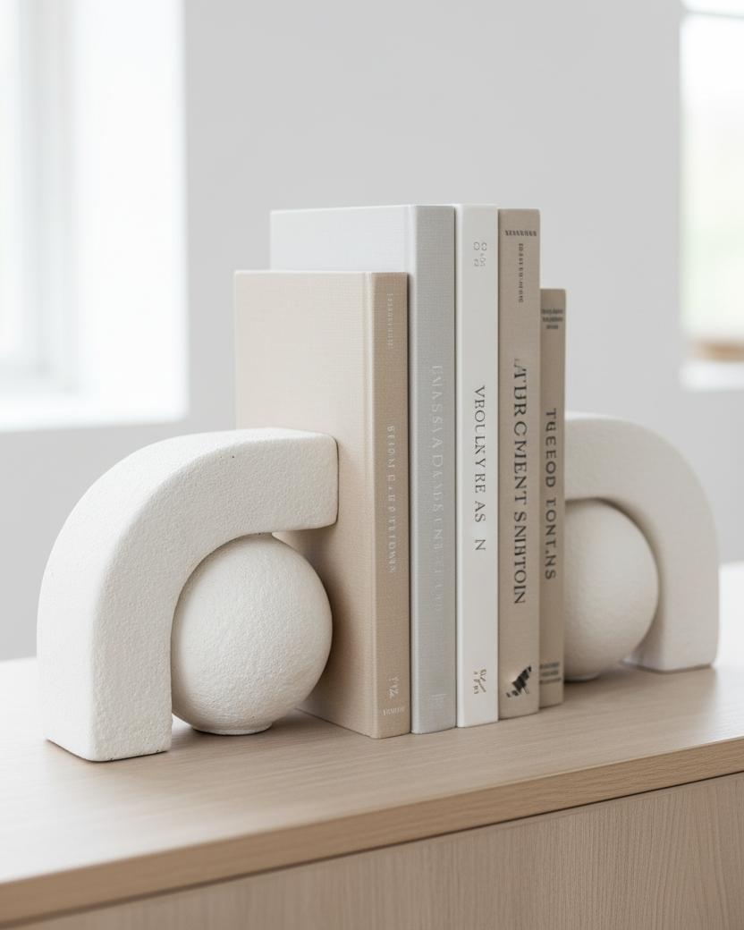 Ashen matte white book ends by Hill Interiors, modern home décor with sleek, minimalist design for organizing books.