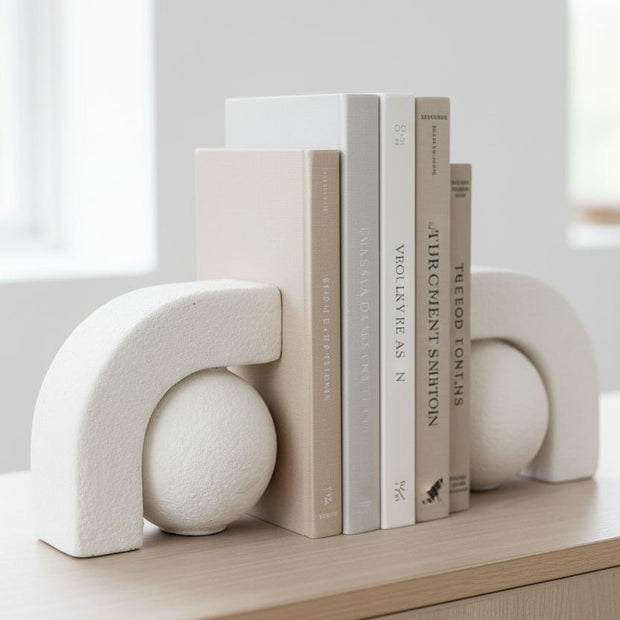 Ashen matte white book ends by Hill Interiors, stylish home décor accessory with a sleek modern design for organizing books.