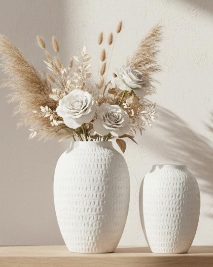 Ashen white matte tall vase by Hill Interiors, showcasing a sleek, modern design perfect for contemporary home decor.