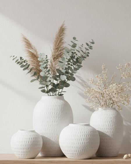 Ashen white matte round vase by Hill Interiors, featuring a smooth, modern ceramic design perfect for home décor.