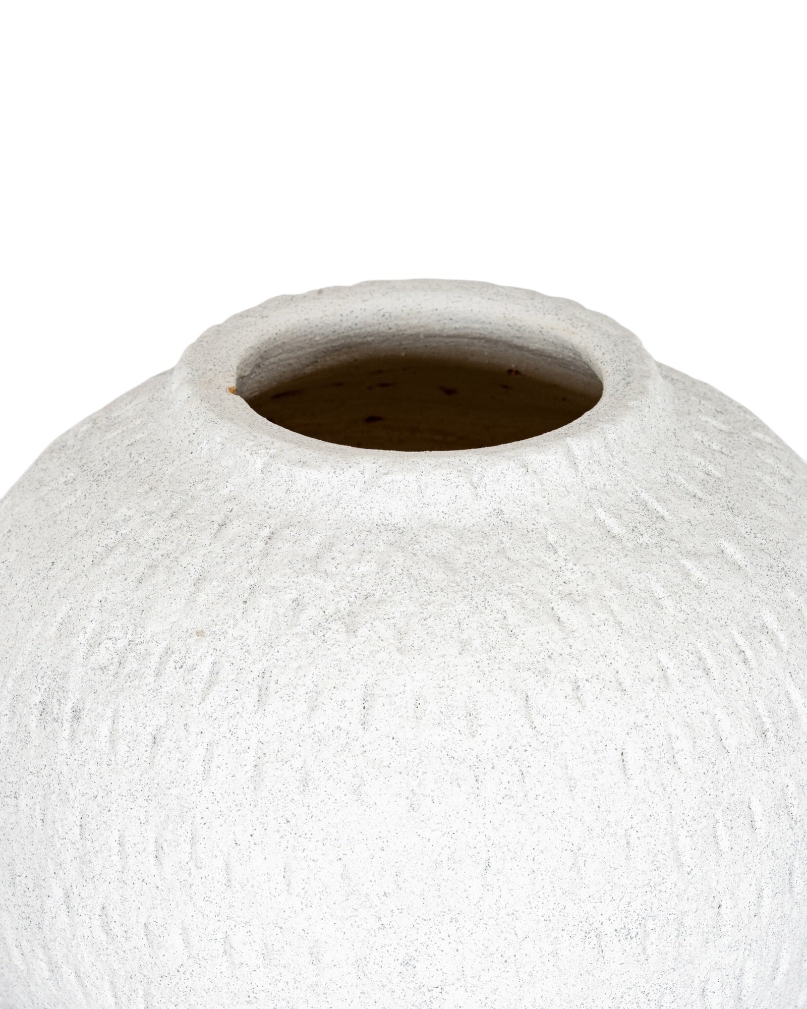 Ashen white matte round vase by Hill Interiors, showcasing smooth surface and modern design, perfect for contemporary home decor.