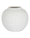 Ashen white matte round vase by Hill Interiors, showcasing smooth ceramic surface and modern rounded shape.
