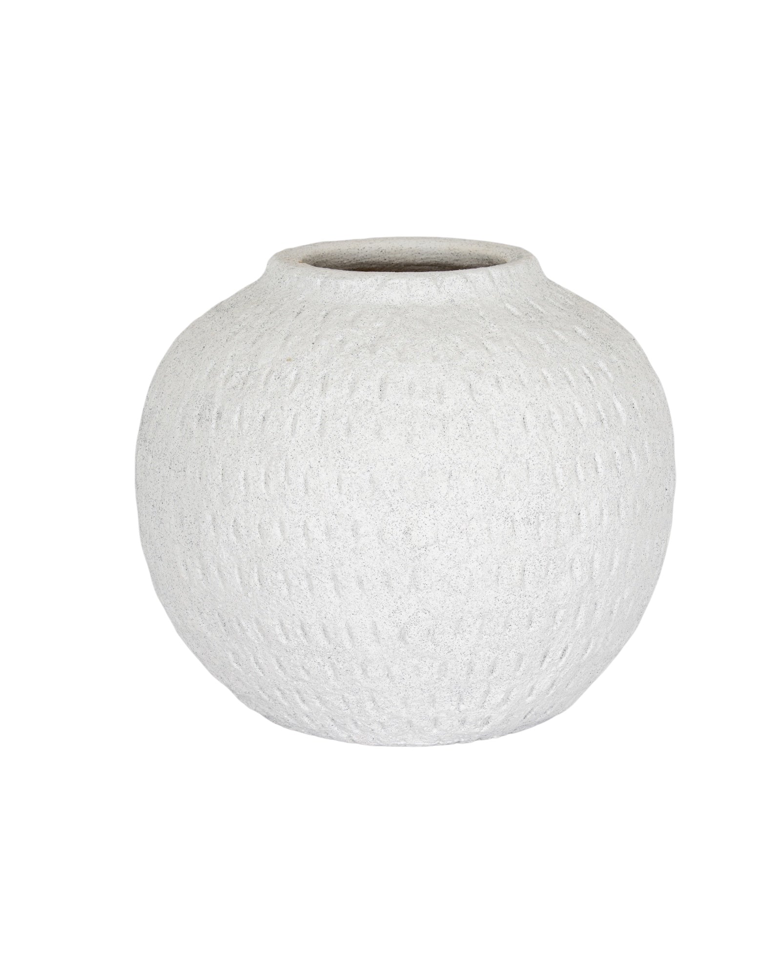 Ashen white matte round vase from Hill Interiors, showcasing smooth finish and contemporary design for home decor.