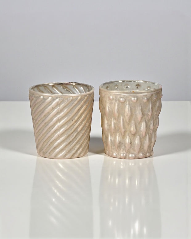 Beige Glass Tea Light Candle Holder