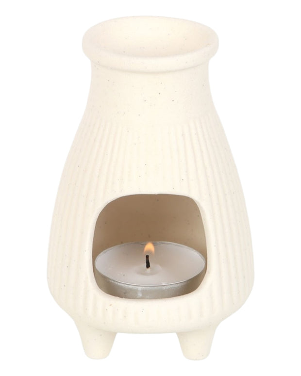 Cream Ribbed Cut Oil Burner and Wax Warmer