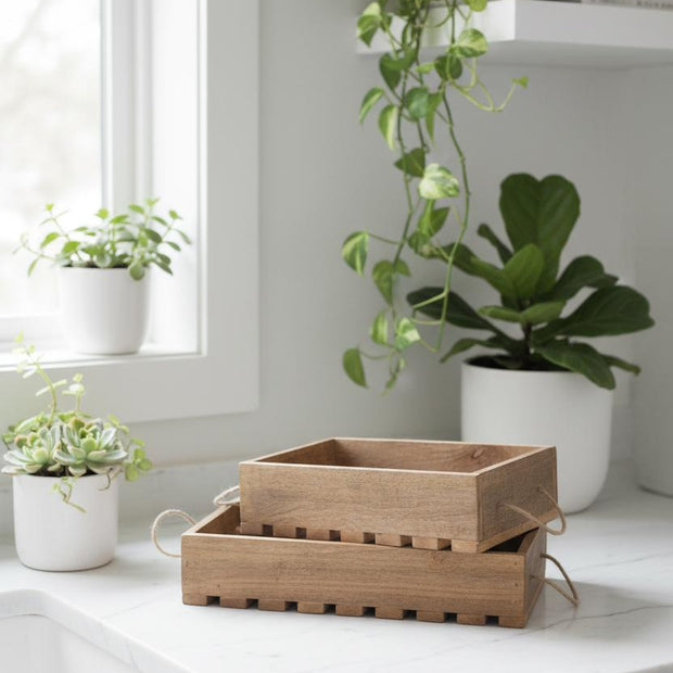 Wooden slatted crate from Gainsborough Giftware, ideal for home decor, showcasing a rustic wooden storage or display box.