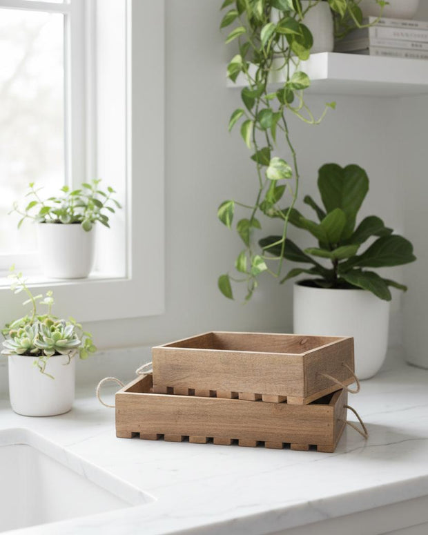 Wooden slatted crate from Gainsborough Giftware, ideal for home decor, showcasing a rustic wooden storage or display box.