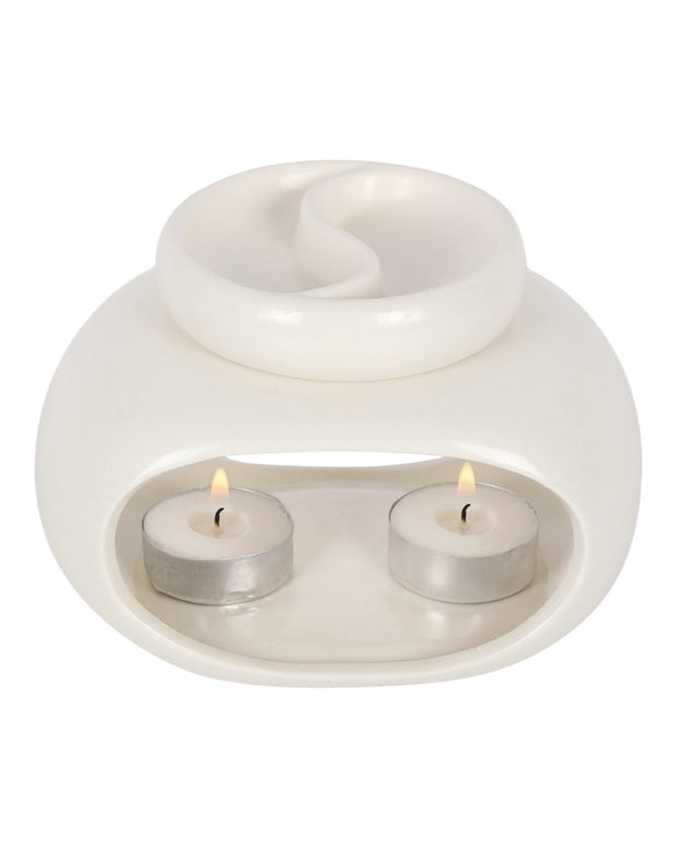 White Double Bowl Wax Melt Oil Burner