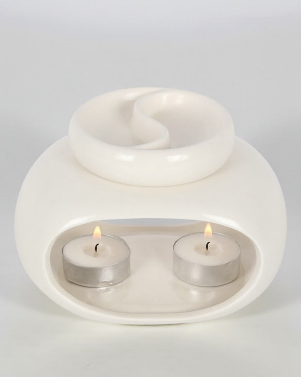 White Double Bowl Wax Melt Oil Burner