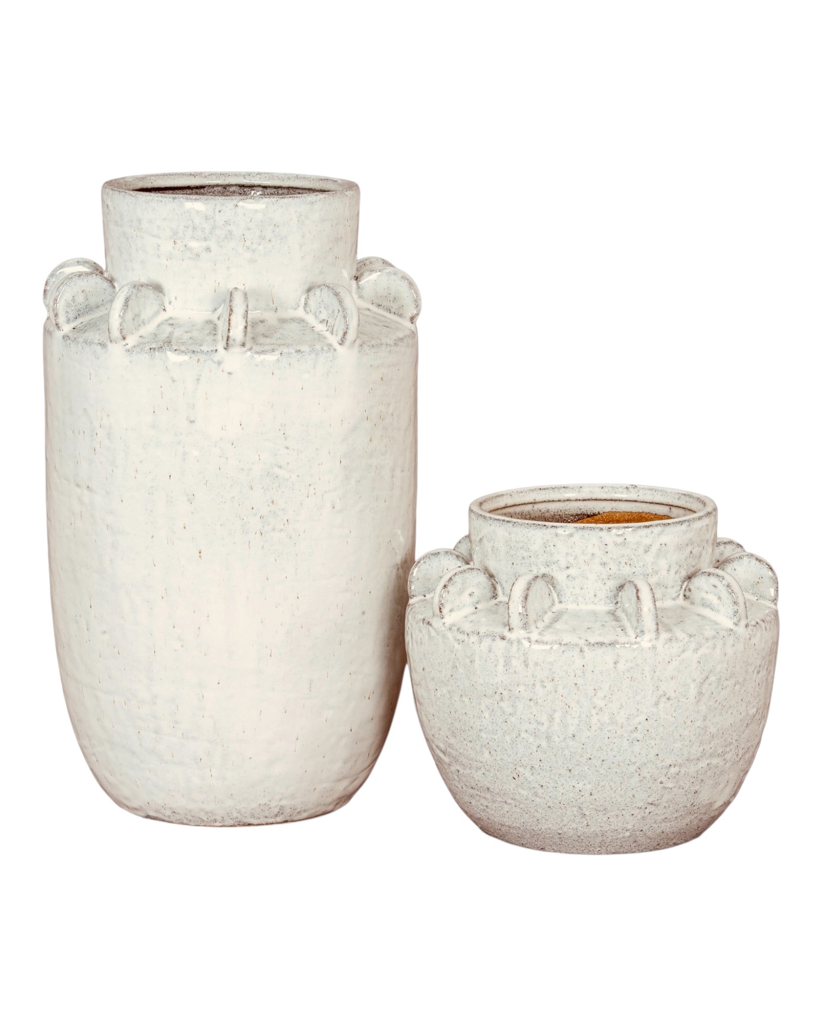 Dara White Ceramic Wide Neck Textured Vase by Hill Interiors, showcasing a stylish vase with a textured surface and wide neck design.
