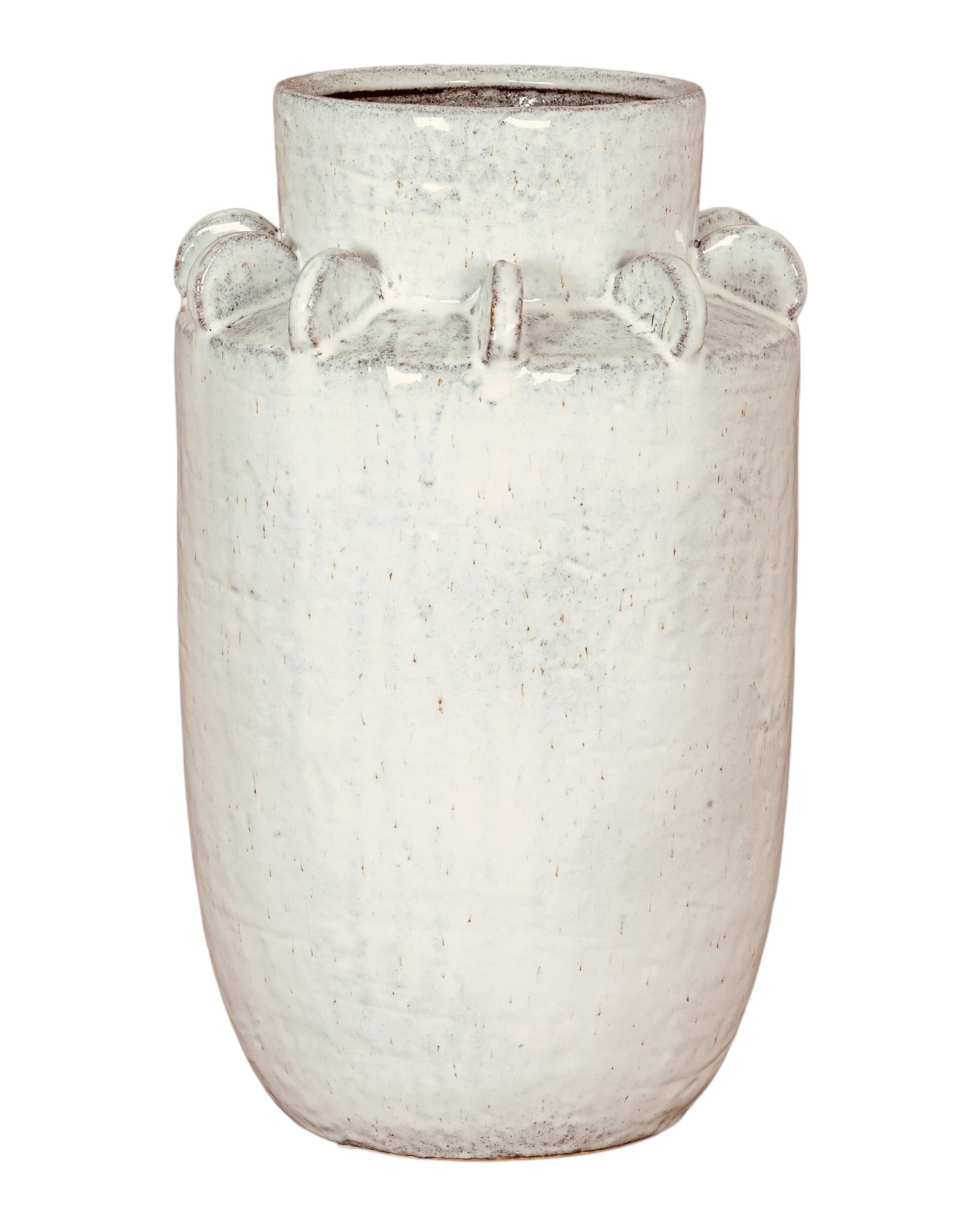 White ceramic wide neck textured vase from Hill Interiors, featuring a modern design with a smooth finish and subtle surface patterns.