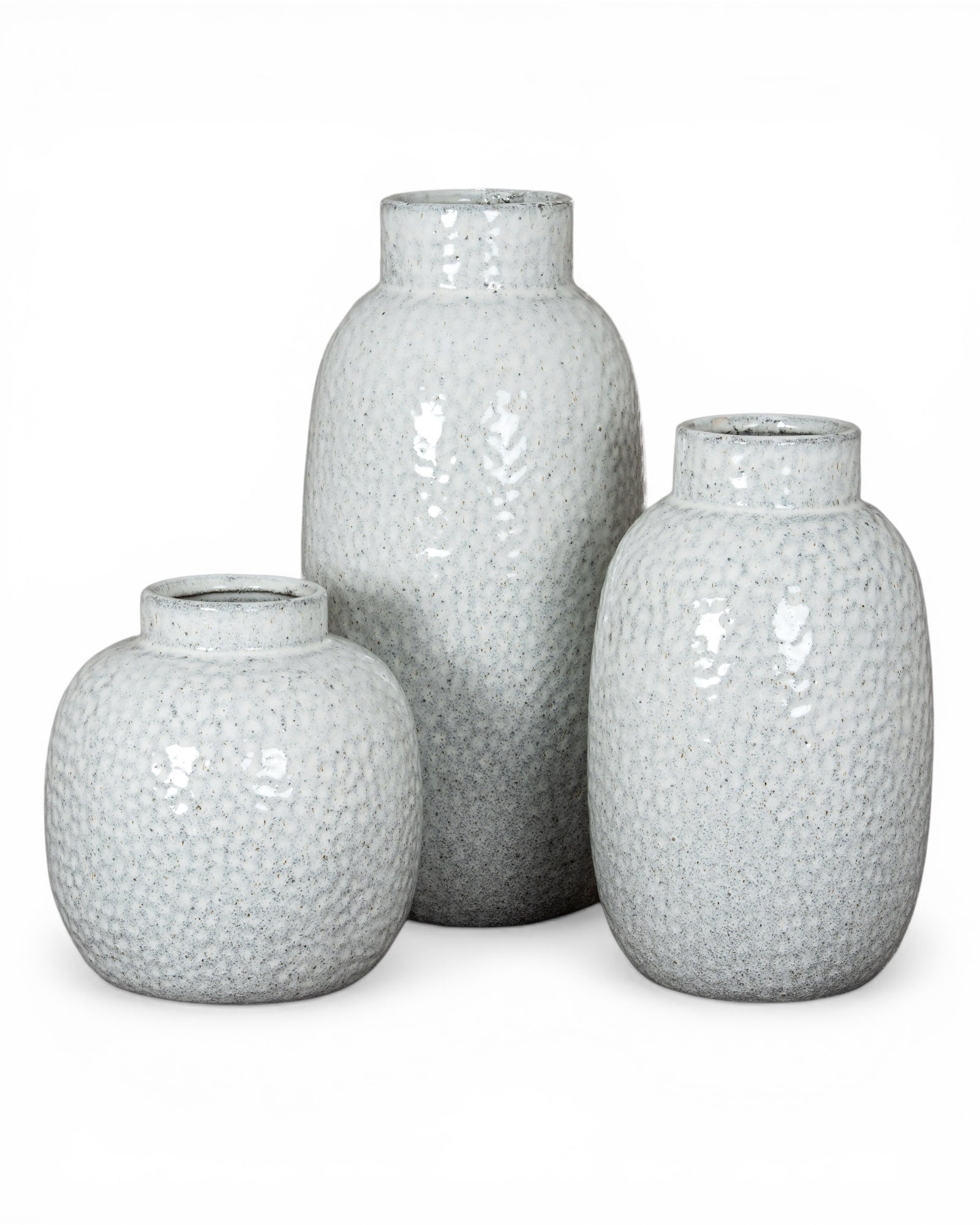 White glazed Cairn Dimple vase by Hill Interiors, featuring a rounded shape with textured dimples, perfect for home decor.