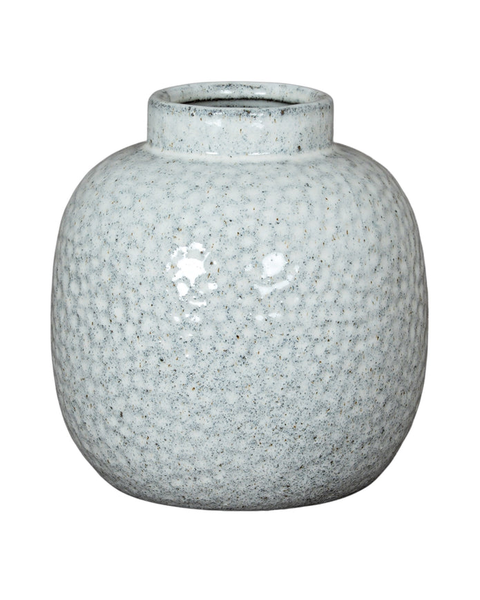 White glazed Cairn Dimple Vase by Hill Interiors, featuring a smooth, rounded design with textured dimples for decorative display.