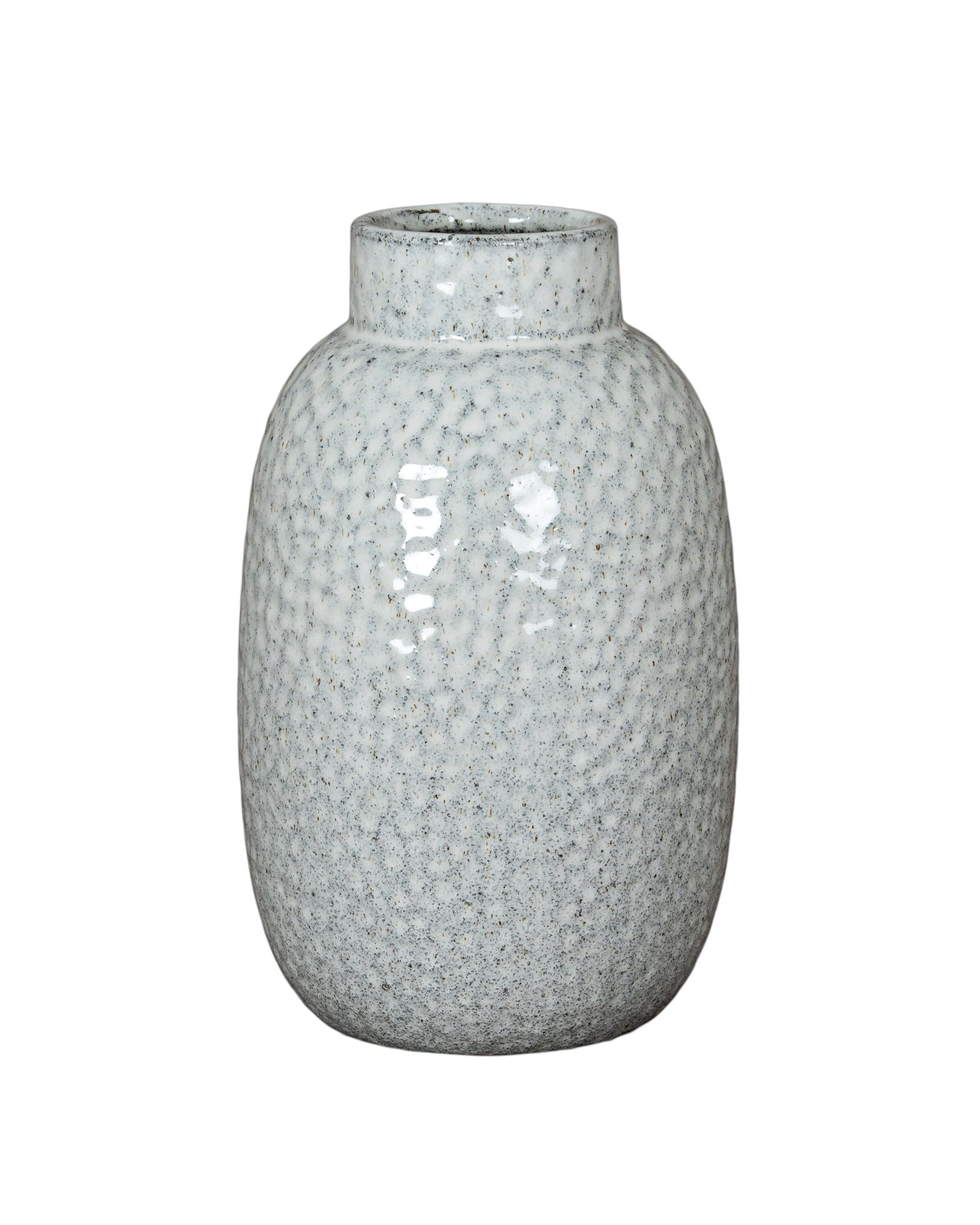 White glazed Cairn Dimple vase by Hill Interiors, showcasing a smooth, rounded ceramic design with a textured dimpled surface.