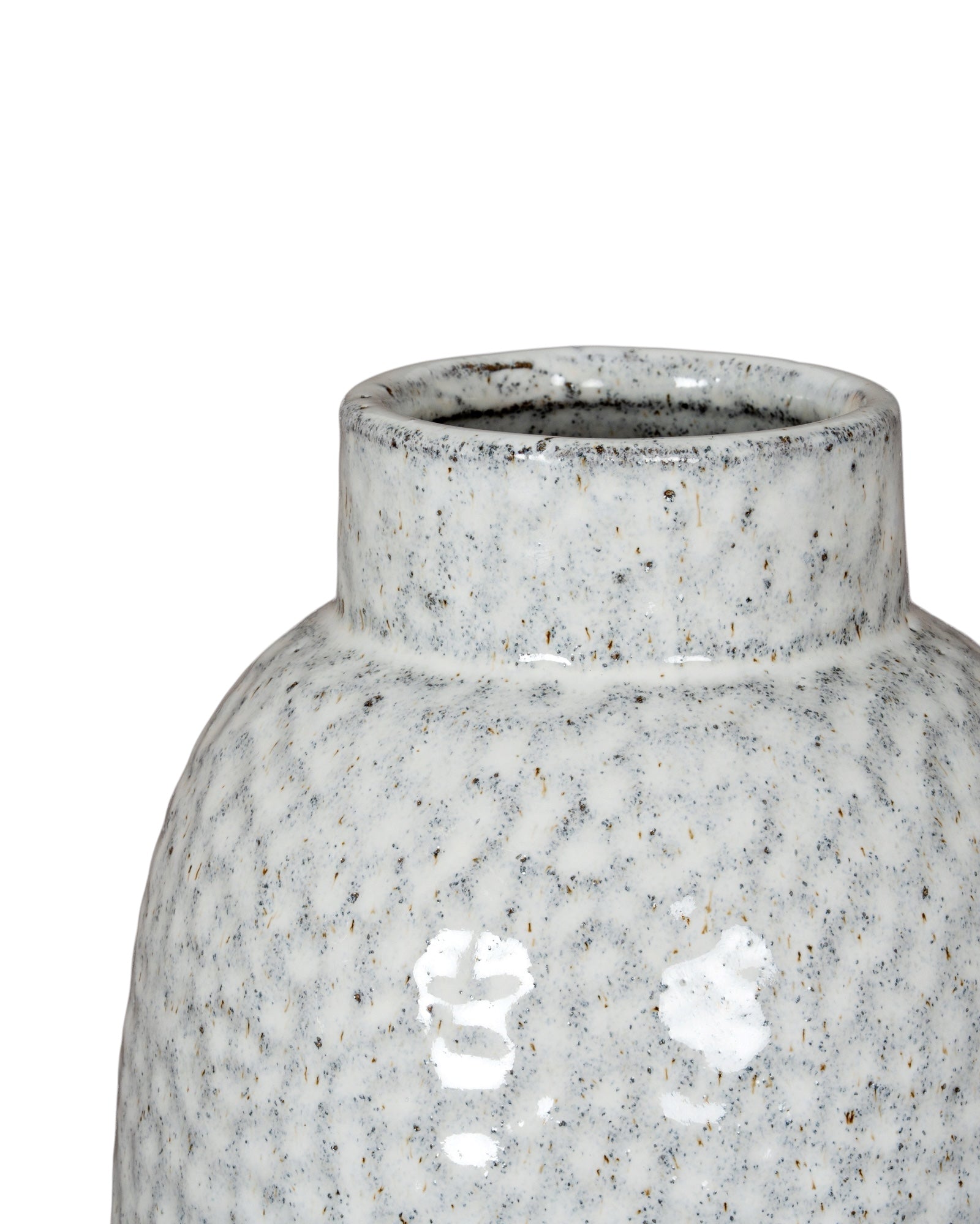 White glazed Cairn Dimple vase by Hill Interiors, showcasing a smooth, rounded ceramic design with a textured dimpled surface.