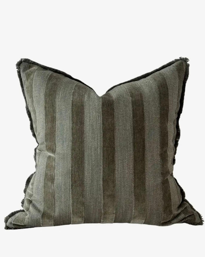 Olive green striped square cushion cover from Ellenvale Trade, soft furnishings with a stylish striped pattern.