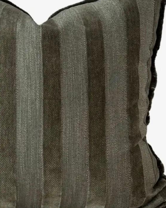 Olive green striped square cushion cover by Ellenvale Trade, soft furnishings with a stylish striped pattern and soft fabric.