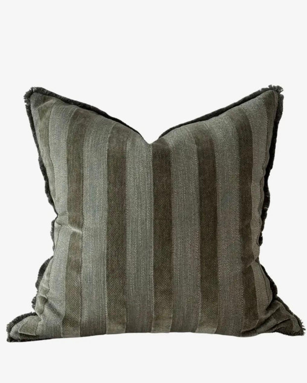 Olive green striped square cushion cover from Ellenvale Trade, soft furnishings with a cozy, stylish design.