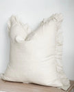 Hallie Cream Neutral Square Linen Cushion Cover with Ruffled Edge, luxury soft furnishings by Ellenvale Trade.