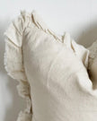 Hallie Cream Neutral Square Linen Cushion Cover with Ruffled Edges, luxury soft furnishings by Ellenvale Trade
