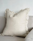 Ellenvale Trade Hallie Cream neutral square linen cushion cover with ruffled edges, soft furnishings for elegant home decor.