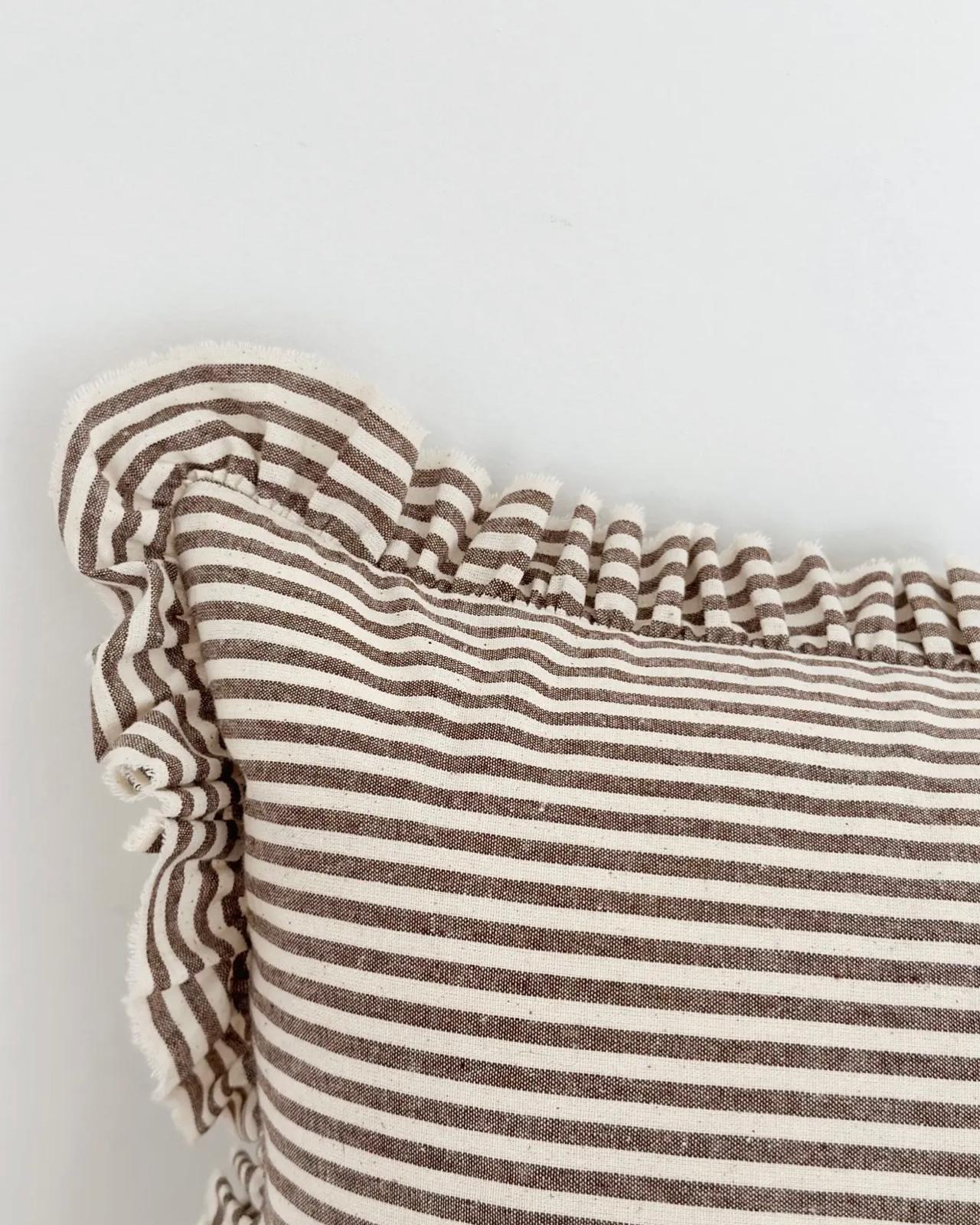 Chocolate brown pinstripe cushion cover by Ellenvale Trade, rectangular soft furnishing with a subtle pinstripe pattern.