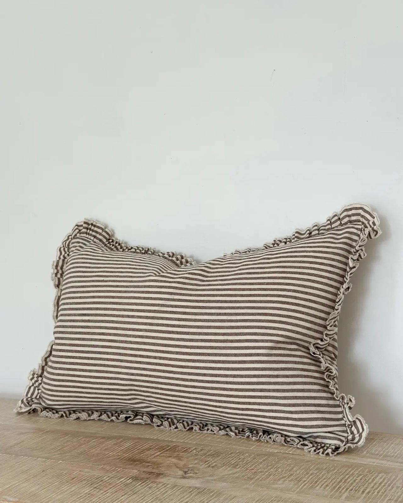 Chocolate brown Darcy pinstripe cushion cover by Ellenvale Trade, rectangular soft furnishings for stylish home decor.
