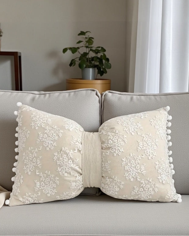 Cream Neutral Lace Bow Cushion - PRE ORDER TWO WEEK DELIVERY
