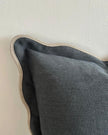 Blue square scalloped cushion cover from Chloe by Ellenvale Trade, soft furnishings accessory with decorative edge.