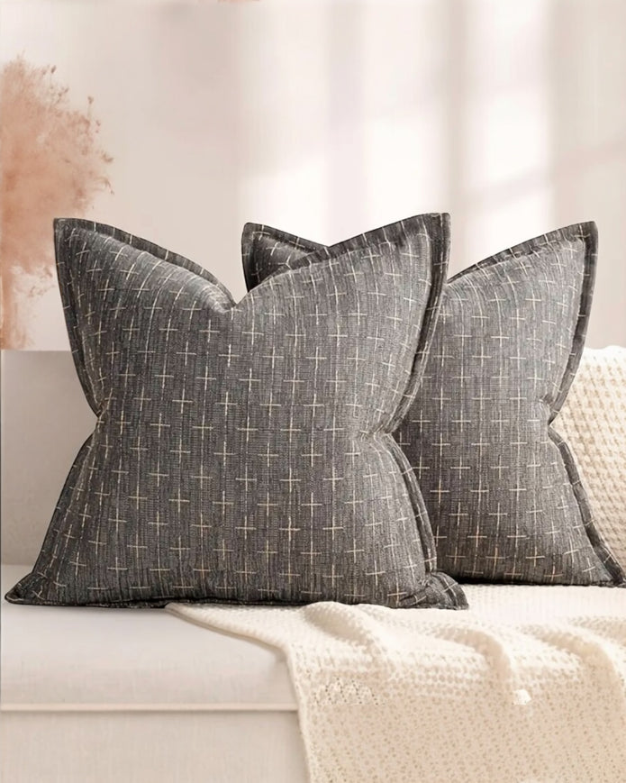 Grey Woven Cross Design Cushion Cover - PRE ORDER TWO WEEK DELIVERY
