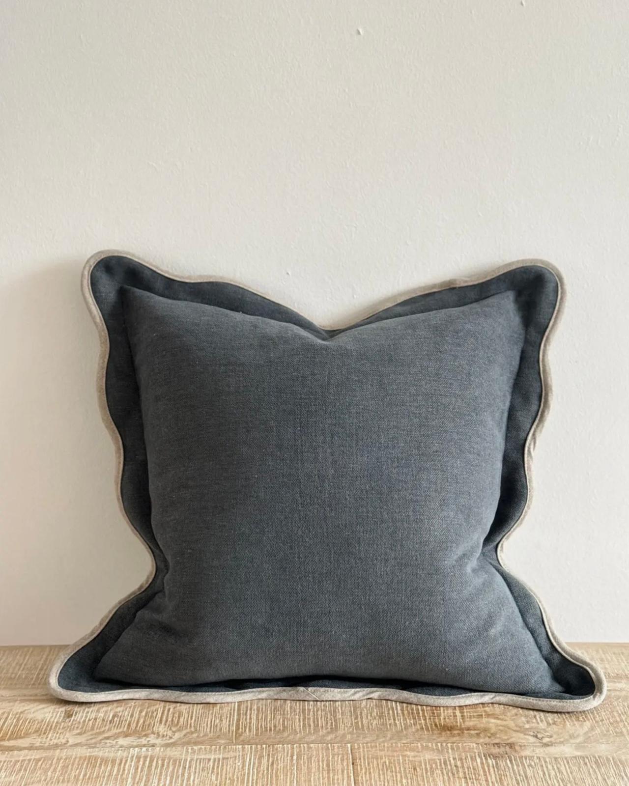 Blue square scalloped cushion cover by Ellenvale Trade, featuring a soft furnishings design with elegant scalloped edges.
