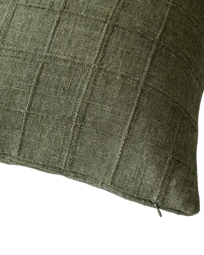 Olive Green Woven Square Design Cushion Cover - PRE ORDER TWO WEEK DELIVERY