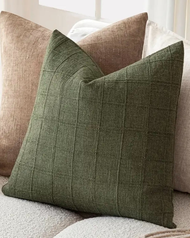 Olive Green Woven Square Design Cushion Cover - PRE ORDER TWO WEEK DELIVERY