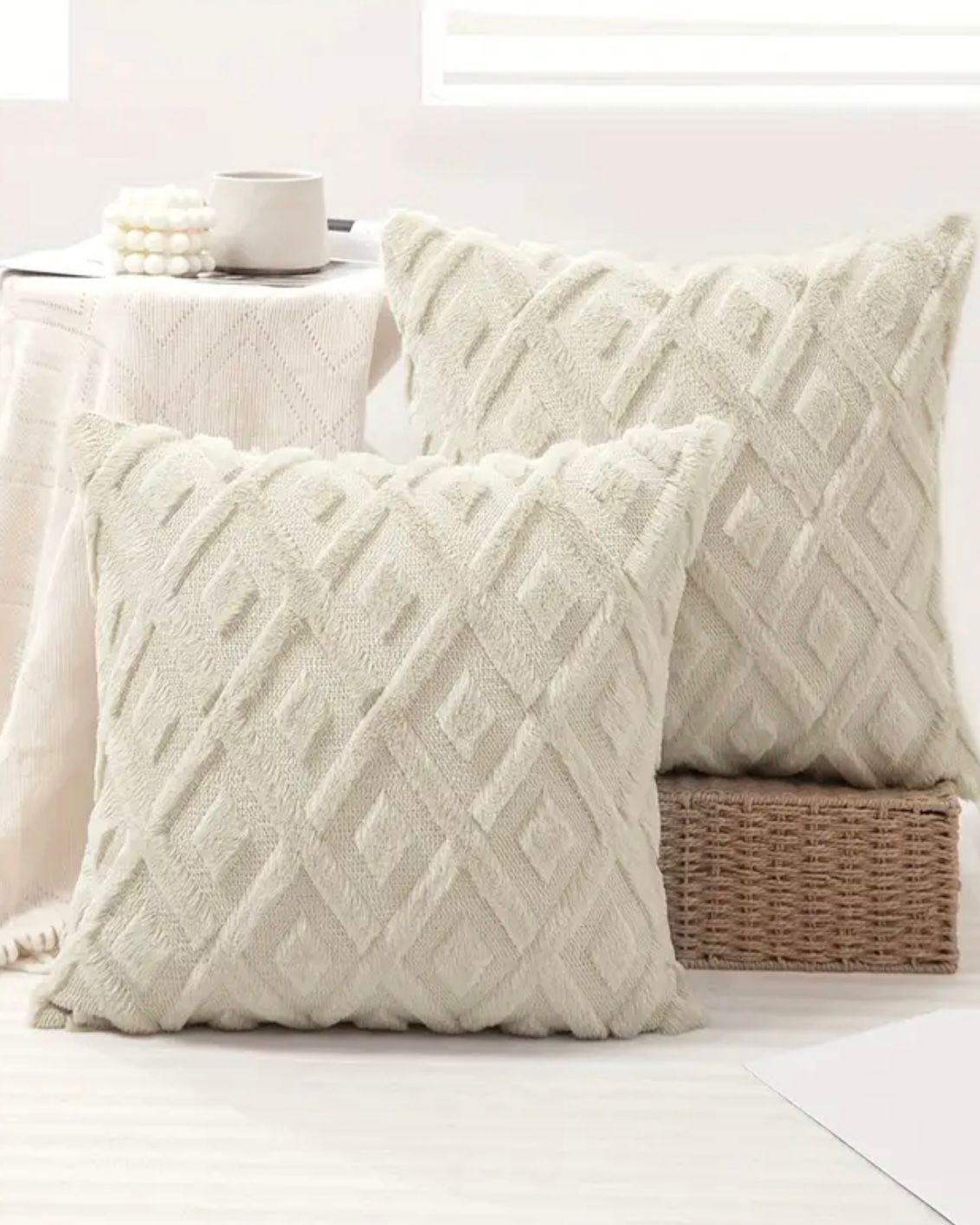 Cream Diamond Woven Design Cushion Cover - PRE ORDER TWO WEEK DELIVERY