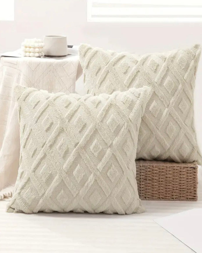 Cream Diamond Woven Design Cushion Cover - PRE ORDER TWO WEEK DELIVERY