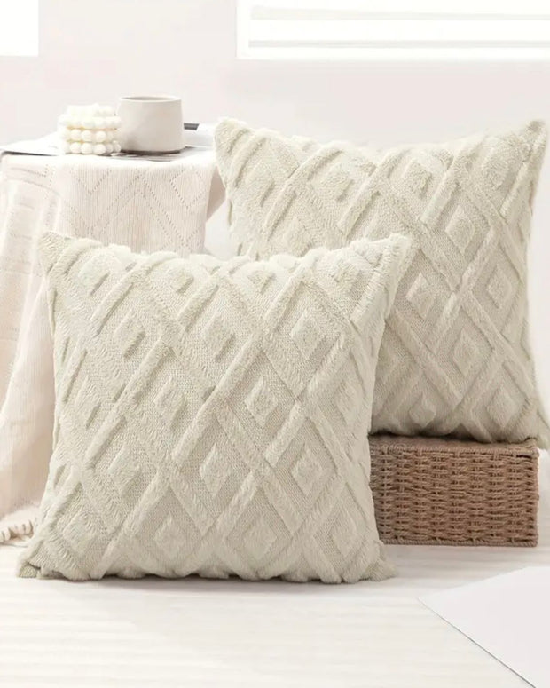 Cream Diamond Woven Design Cushion Cover - PRE ORDER TWO WEEK DELIVERY
