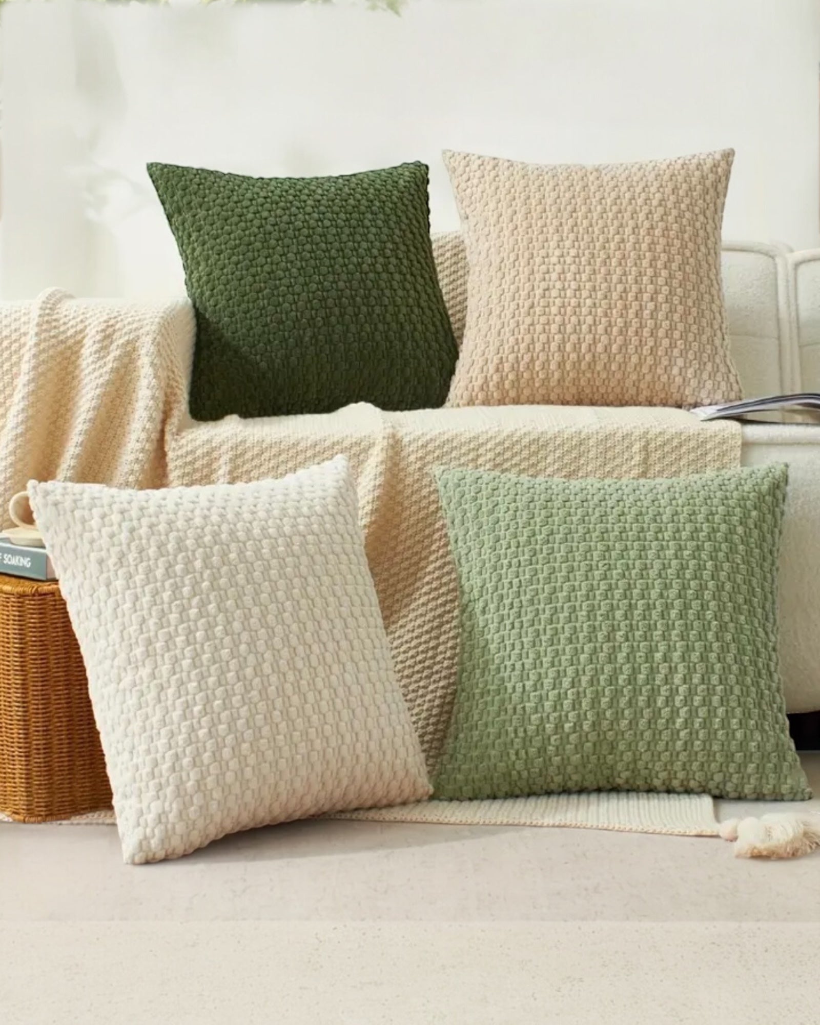 Cream Honeycomb Woven Design Cushion Cover - PRE ORDER TWO WEEK DELIVERY