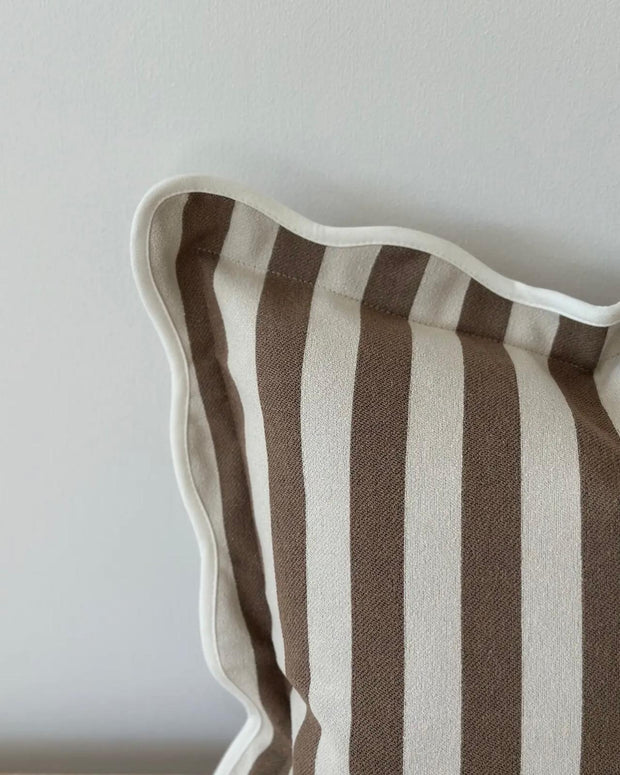 Chloe brown square scalloped cushion cover with stripe pattern, soft furnishings by Ellenvale Trade.