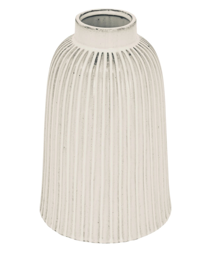 Monte Medium Ribbed Vase by Hill Interiors, showcasing a textured ceramic vase with a ribbed surface and neutral finish.