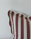 Ellenvale Trade Chloe burgundy square cushion cover with stripe and scalloped edges, soft furnishings decorative accent.