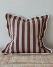 Chloe Burgundy square stripe scalloped cushion cover from Ellenvale Trade, soft furnishings with a stylish pattern and scalloped edges.