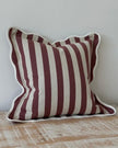Chloe Burgundy square cushion cover with stripe and scalloped edges, Ellenvale Trade soft furnishings for decorative home decor.