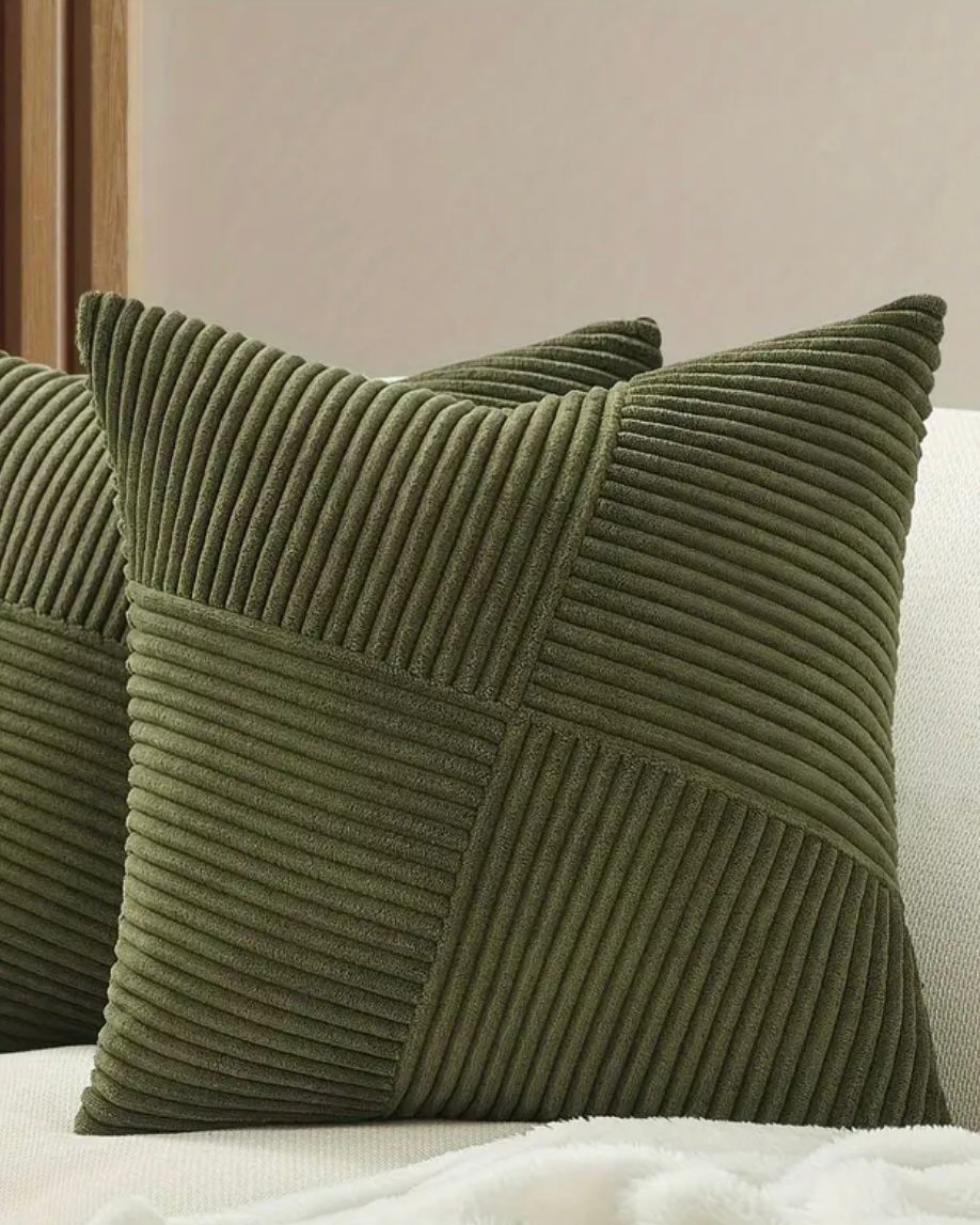 Olive Green Square Chevron Design Cushion Cover - PRE ORDER TWO WEEK DELIVERY